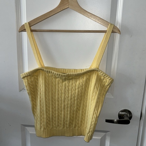 Vintage Lauren Ralph Lauren Soft Yellow Cable Knit Cropped Sweater Size L - Picture 5 of 10
